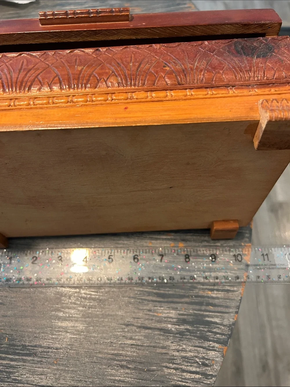 Hand-Carved Wooden Decorative Cedar Box in Warm Brown and Tan Cottage Core
